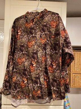 Field tested Deer Print Button-Up Shirt Brown & Green size 2XL 3:29 100% cotton